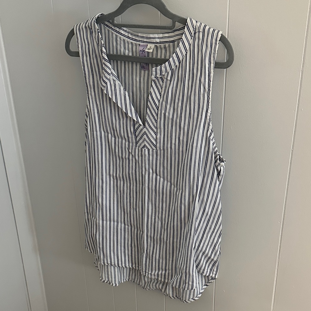 Alya Black and White Striped Sleeveless Blouse
